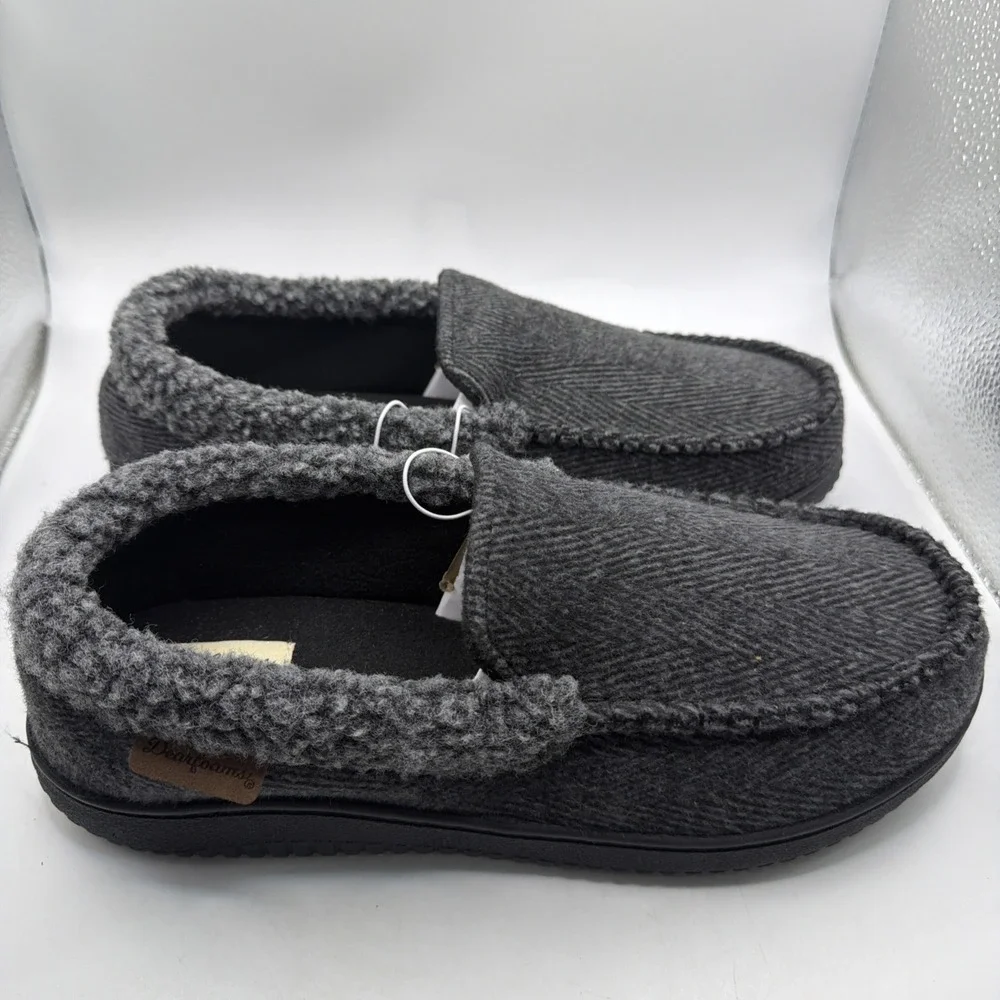 DearFoams Men's Black Slippers Memory Foam Size 9-10 Medium Indoor Outdoor New